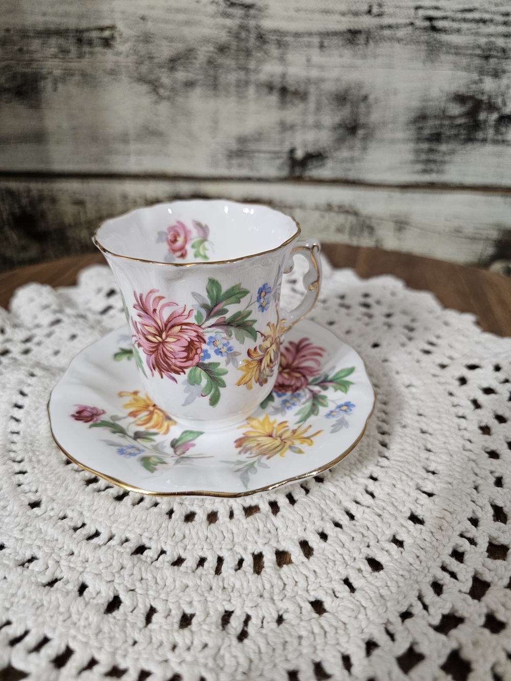 Porcelain Floral Teacup & Saucer Set - Pink, Yellow & Green